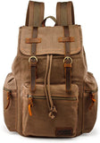 Vintage Canvas Backpack for Men Leather Rucksack Knapsack 15 inch Laptop Tote Satchel School Military Army Shoulder Rucksack Hiking Bag